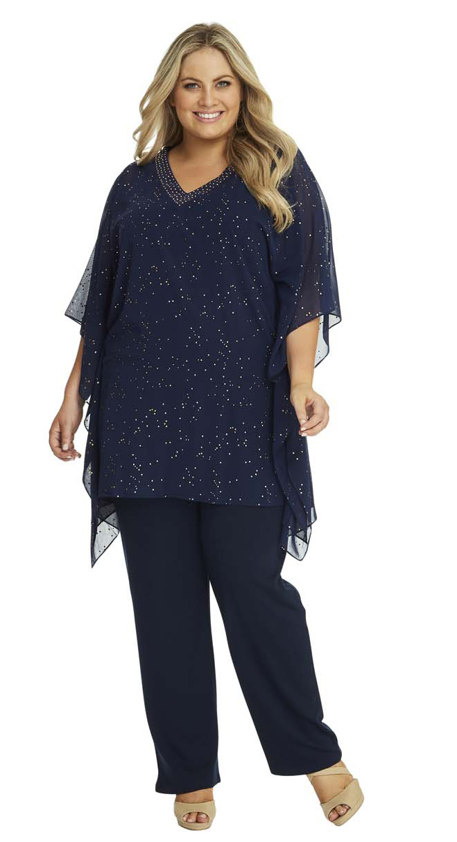 Chiffon Long Top Kaftan in Navy with Gold Stud - Sapphire Butterfly
