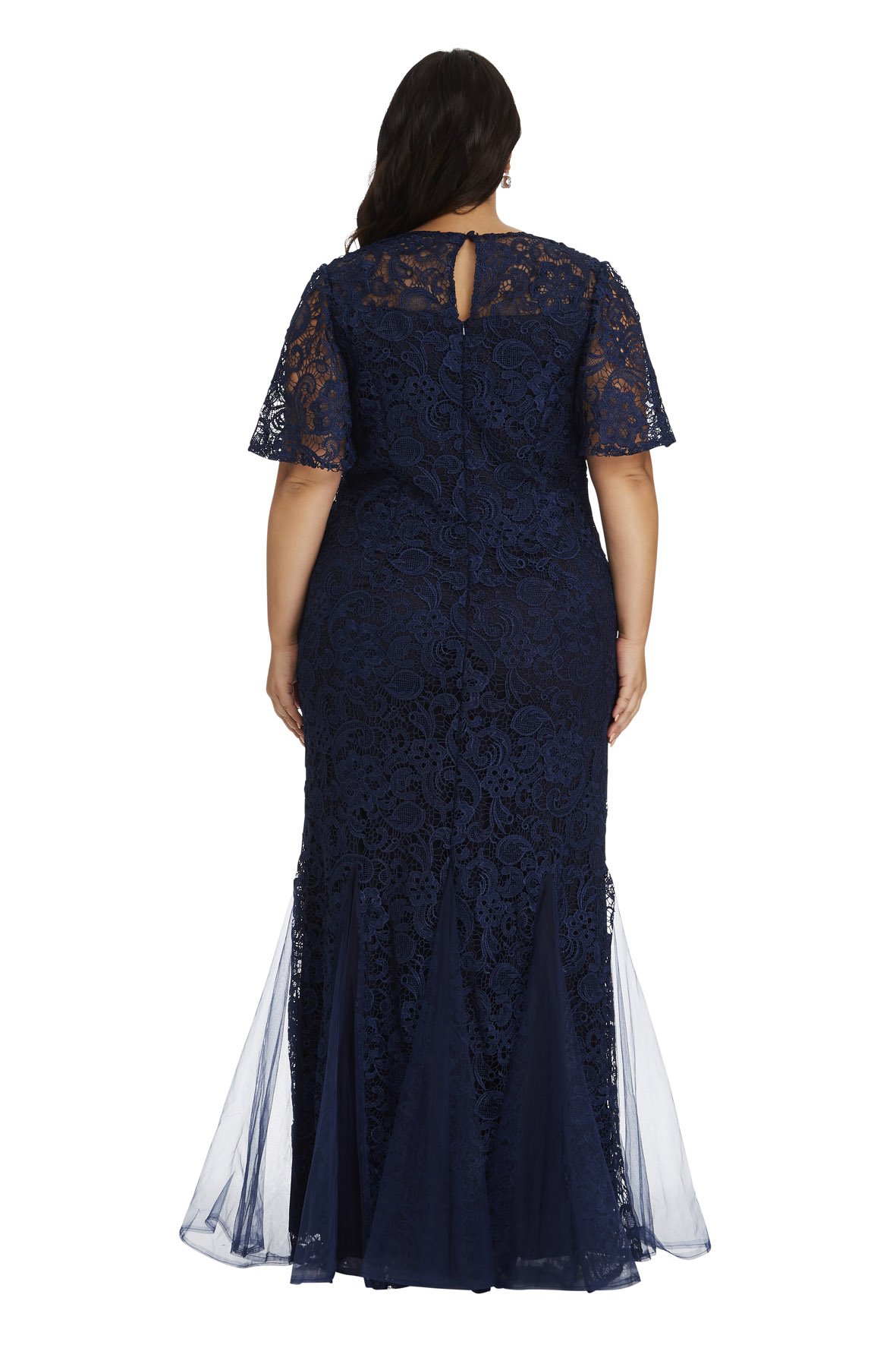 Monique Lace Flutter Sleeve Evening Gown - Sapphire Butterfly