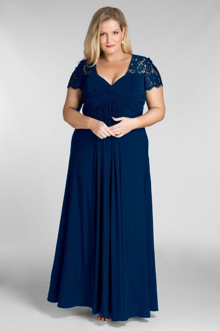 Full Length Plus Size Chiffon and Lace Evening Dress Sapphire