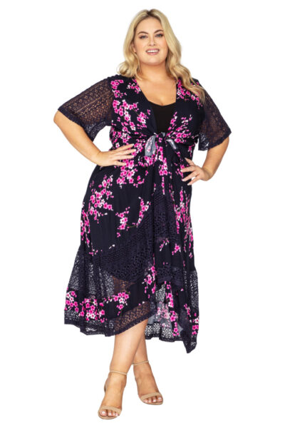 plus size blossom wrap dress print